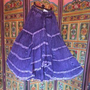 GOTH QUIRKY GRINGO HIGH LOW PURPLE DYED DENIM MAXI SKIRT LACE TRIM OS S M L XL